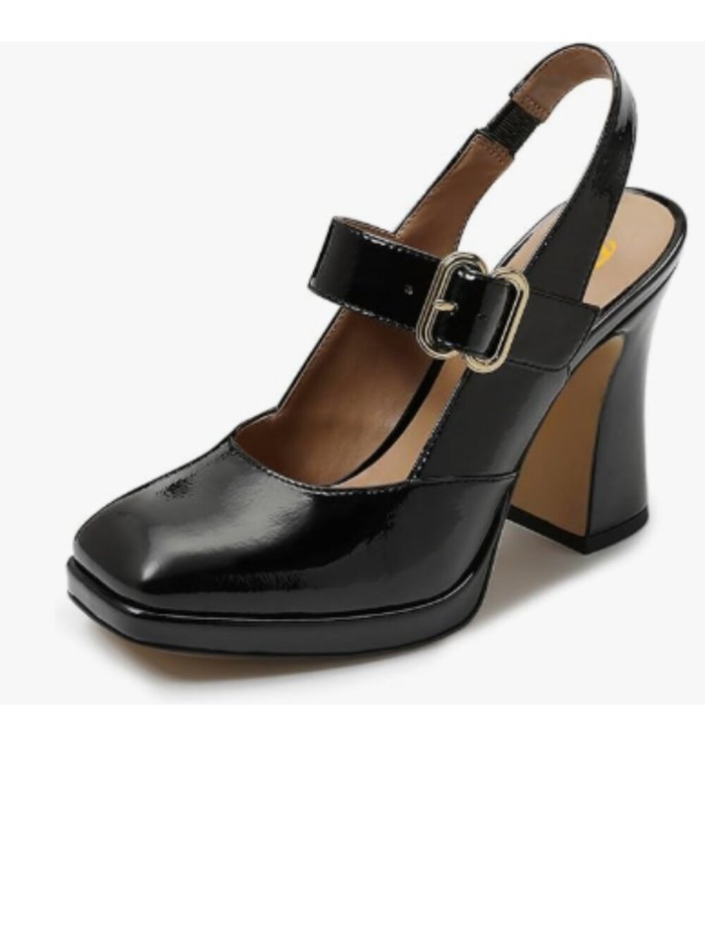 FYS Black Women's Platform Square Toe Block High Heel Mary Janes Slingback Pumps